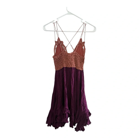 Free People Adella Slip Dress Copper Combo Medium Pink Purple Lace Crochet - Picture 4 of 8
